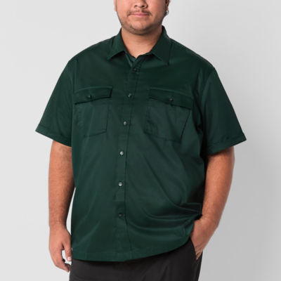 Shaquille O'Neal XLG Satin Utility Big and Tall Mens Classic Fit Short Sleeve Button-Down Shirt