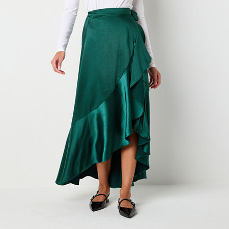 Ryegrass Womens High Rise High Low Wrap Skirt, Small, Green