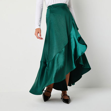 Ryegrass Womens High Rise High Low Wrap Skirt, Large, Green