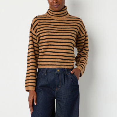 a.n.a Womens Turtleneck Long Sleeve Striped Pullover Sweater - JCPenney