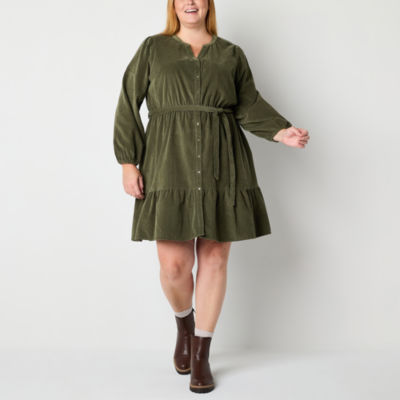 St. John's Bay Womens Long Sleeve A-Line Dress Plus