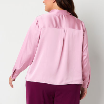 Bold Elements Plus Womens Long Sleeve Satin Blouse