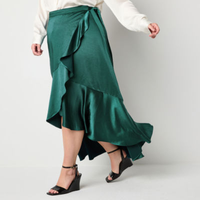 Ryegrass Womens High Rise Low Wrap Skirt-Plus