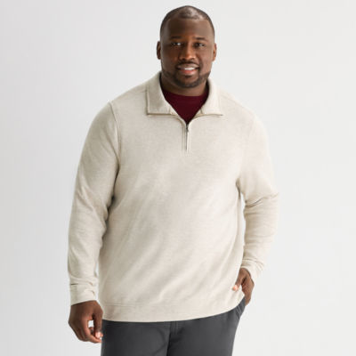 St. John's Bay Double Faced Pique Mens Mock Neck Long Sleeve Big