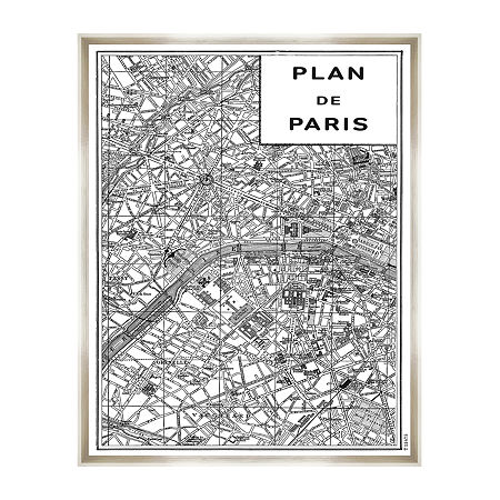 22X28 Blueprint Map Paris Wall Art, One Size , Black