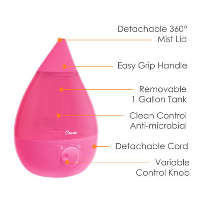 Crane Drop 1 Gallon Ultrasonic Cool Mist Humidifier - Pink
