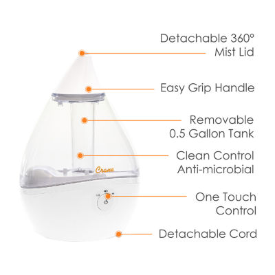 Crane Droplet 0.5 Gallon Ultrasonic Cool Mist Humidifier - Clear/White