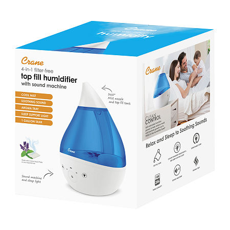 Crane 4-In-1 Top Fill 1 Gallon Cool Mist Humidifier With Sound Machine - Blue/White, One Size, Blue