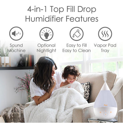Crane 4-In-1 Top Fill 1 Gallon Cool Mist Humidifier with Sound Machine - White