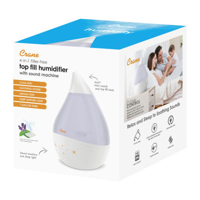 Crane 4-In-1 Top Fill 1 Gallon Cool Mist Humidifier with Sound Machine - White
