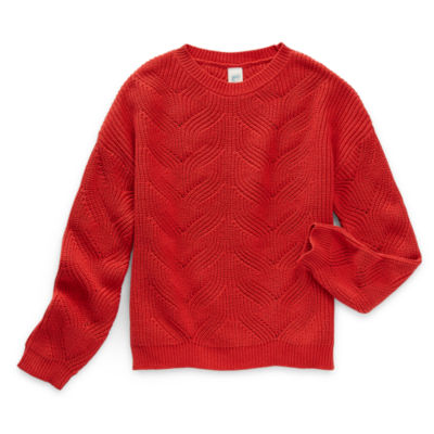 Thereabouts Little & Big Girls Round Neck Long Sleeve Pullover Sweater, Color Red Aura JCPenney