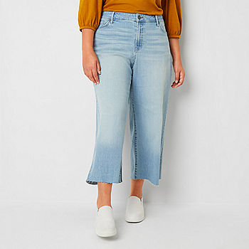 a.n.a - Plus Ripped Stretch Fabric Womens High Rise Regular Fit Wide Leg  Cropped Jean, Color: Light Zodiac - JCPenney