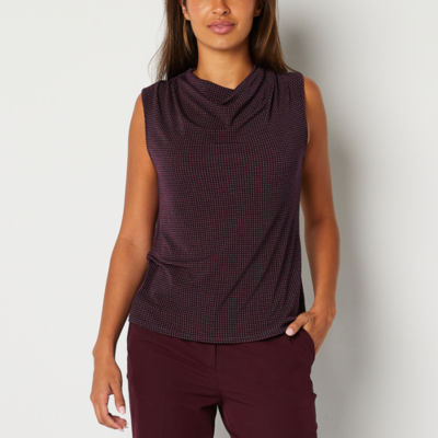 Worthington Womens Sleeveless Mock Neck Top