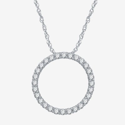 (H-I / I1) Womens 1/2 CT. T.W. Lab Grown White Diamond 10K White Gold Circle Pendant Necklace