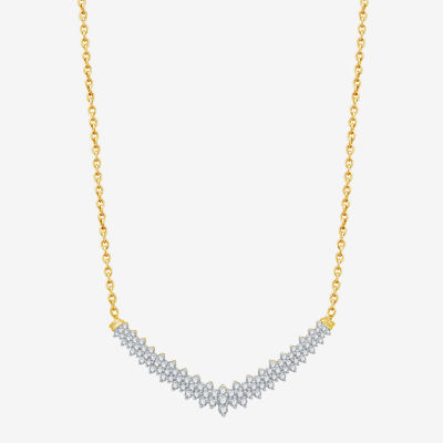 (H-I / I1) Womens 1 CT. T.W. Lab Grown White Diamond 10K Gold Chevron Necklaces
