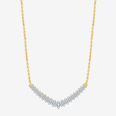 (H-I / I1) Womens 1 CT. T.W. Lab Grown White Diamond 10K Gold Chevron Necklaces