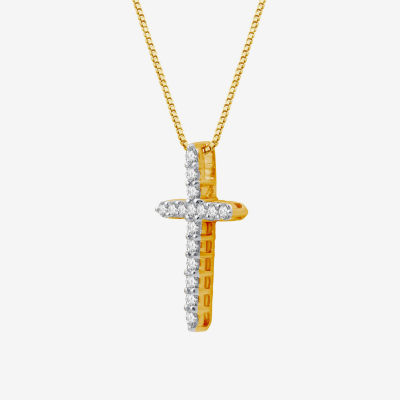 (H-I / I1) Womens 1/2 CT. T.W. Lab Grown White Diamond 10K Gold Cross Pendant Necklace