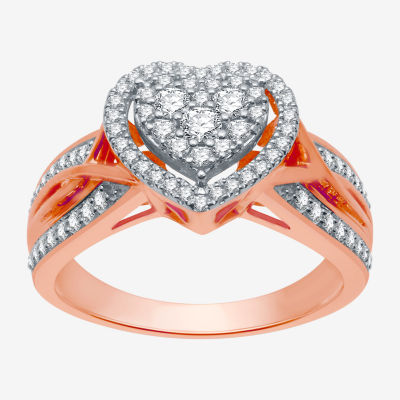 I Said Yes (H-I / I1) Womens 1/2 CT. T.W. Lab Grown White Diamond 14K Rose Gold Over Silver Sterling Heart Side Stone Crossover Engagement Ring