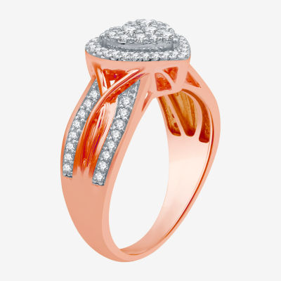 I Said Yes (H-I / I1) Womens 1/2 CT. T.W. Lab Grown White Diamond 14K Rose Gold Over Silver Sterling Heart Side Stone Crossover Engagement Ring