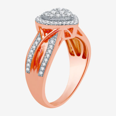 I Said Yes (H-I / I1) Womens 1/2 CT. T.W. Lab Grown White Diamond 14K Rose Gold Over Silver Heart Side Stone Crossover Engagement Ring