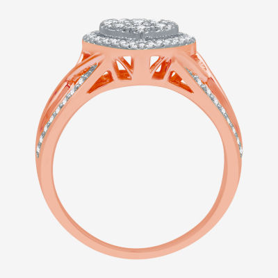 I Said Yes (H-I / I1) Womens 1/2 CT. T.W. Lab Grown White Diamond 14K Rose Gold Over Silver Sterling Heart Side Stone Crossover Engagement Ring