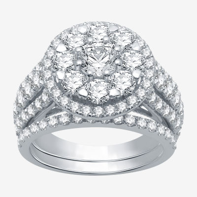 (H-I / I1) Womens 3 CT. T.W. Lab Grown White Diamond 10K White Gold Side Stone Engagement Ring