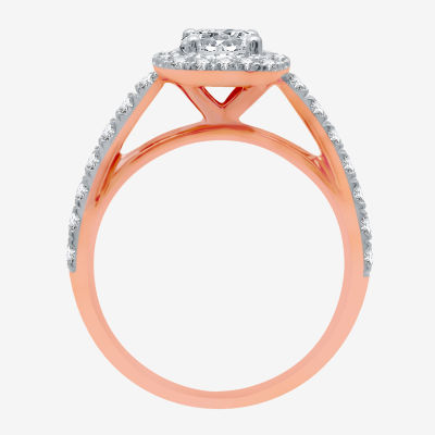 (H-I / I1) Womens 2 CT. T.W. Lab Grown White Diamond 10K Rose Gold Cushion Side Stone Halo Bridal Set