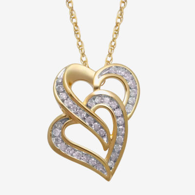 1/8 CT. T.W. Diamond 10K Yellow Gold Double Heart Pendant Necklace
