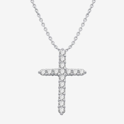 (H-I / I1) Womens 1/2 CT. T.W. Lab Grown White Diamond 10K White Gold Cross Pendant Necklace