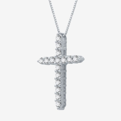 (H-I / I1) Womens 1/2 CT. T.W. Lab Grown White Diamond 10K White Gold Cross Pendant Necklace