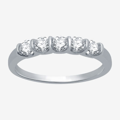 (H-I / I1) Womens 1/2 CT. T.W. Lab Grown White Diamond 10K White Gold 5-Stone Anniversary Band