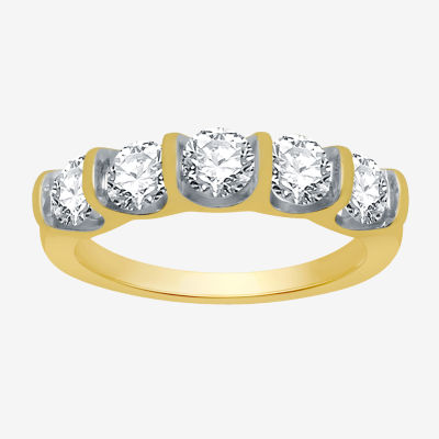 H-I / I1) 2MM /2 CT. T.W. Lab Grown White Diamond 10K Gold 5-Stone Anniversary Band