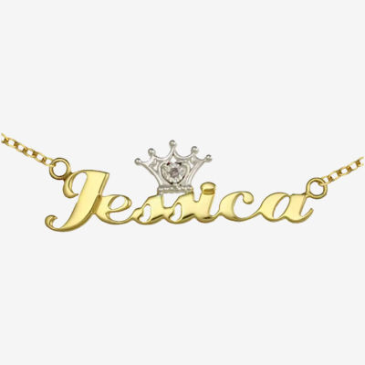 Disney Personalized Girls 14K Yellow Gold over Sterling Silver Diamond Accent Tiara Name Necklace