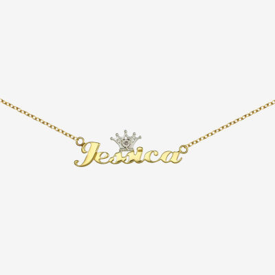 Disney Personalized Girls 14K Yellow Gold over Sterling Silver Diamond Accent Tiara Name Necklace