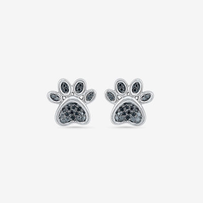 Paw Print 1/8 CT. T.W. Natural Black Diamond Sterling Silver 11mm Stud Earrings