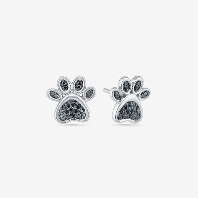 Paw Print 1/8 CT. T.W. Natural Black Diamond Sterling Silver 11mm Stud Earrings