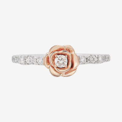 Enchanted Disney Fine Jewelry Womens 1/4 CT.T.W. Natural Diamond 10K Rose Gold & Sterling SIlver Promise Ring