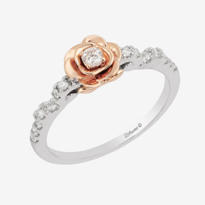 Enchanted Disney Fine Jewelry Womens 1/4 CT.T.W. Natural Diamond 10K Rose Gold & Sterling SIlver Promise Ring