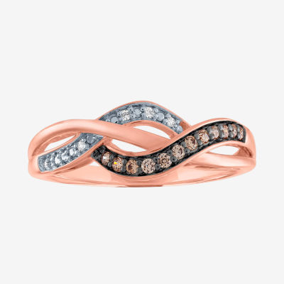 Womens 1/10 CT. T.W. Natural Champagne Diamond 14K Rose Gold Over Silver Cocktail Ring