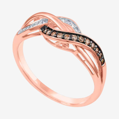 Womens 1/10 CT. T.W. Natural Champagne Diamond 14K Rose Gold Over Silver Cocktail Ring