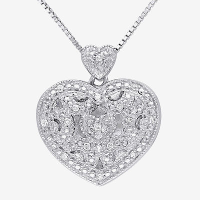 Locket Womens Diamond Accent Natural White Diamond Sterling Silver Heart Locket Necklace