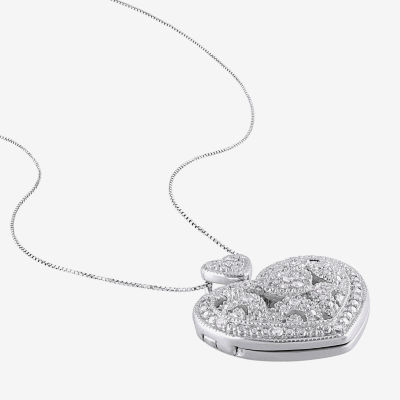 Locket Womens Diamond Accent Natural White Diamond Sterling Silver Heart Locket Necklace