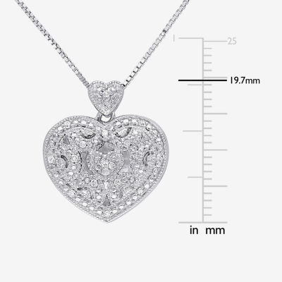 Locket Womens Diamond Accent Natural White Diamond Sterling Silver Heart Locket Necklace