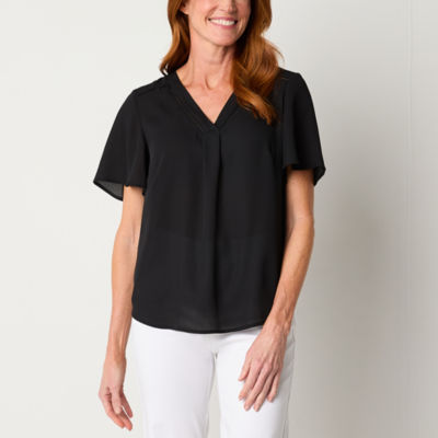 Liz Claiborne Tall Womens V Neck Short Sleeve Blouse