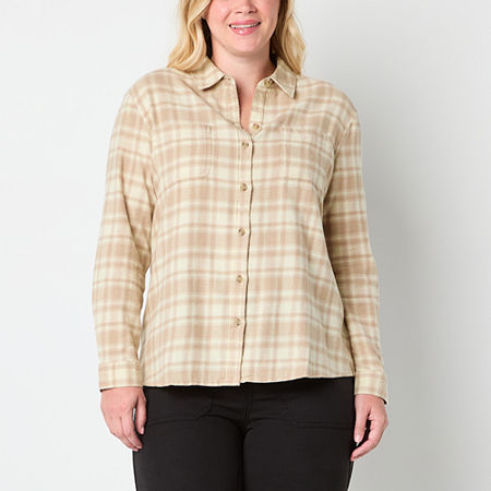 a.n.a Tall Plaid Womens Long Sleeve Regular Fit Button-Down Shirt
