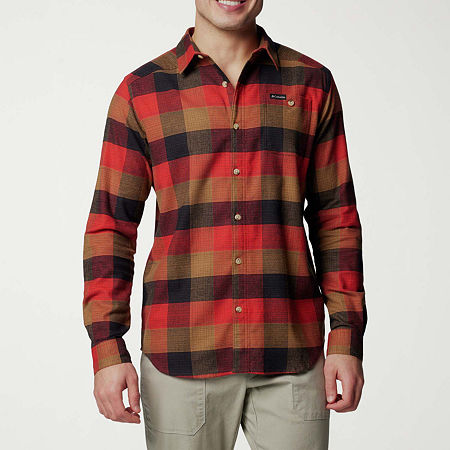 Columbia Cornell Woods Mens Stretch Fabric Long Sleeve Button-Down Shirt, Medium, Red