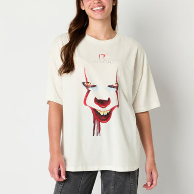 Juniors It The Clown Oversized Tee Womens Crew Neck Short Sleeve Graphic T-Shirt