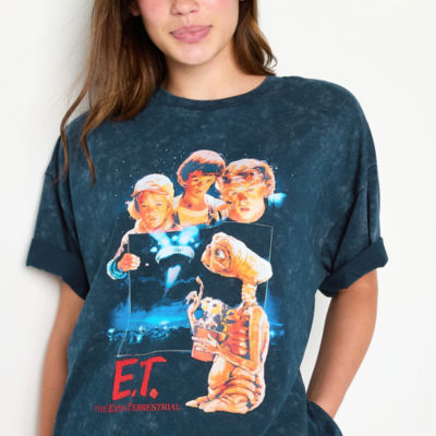 Juniors Womens Crew Neck Short Sleeve E.T. Graphic T-Shirt