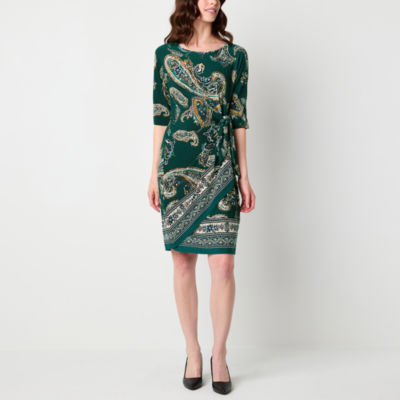 Robbie Bee Womens 3/4 Sleeve Paisley Sheath Dress