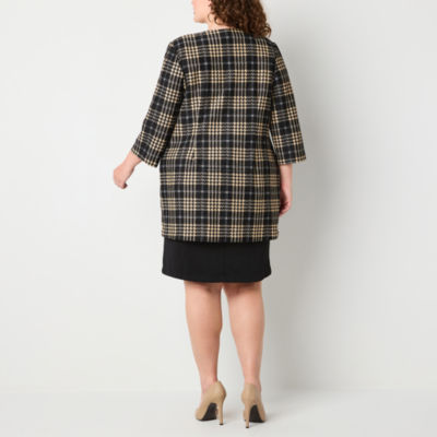 Danny & Nicole Womens Plaid Jacket Dress Plus